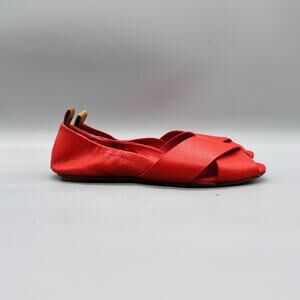 Mercedes Castillo Sandals Womens 9 Red Leather Crisscross Flat Slip On Shoes